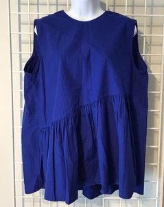 FABIANA PIGNA Nami Bluse Indigo Overdye Baumwolle Ärmellos Gerafft Los Angeles M - Bild 1 von 7