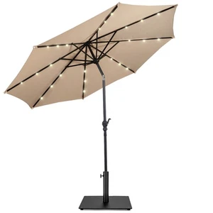 Costway 10ft Solar Lights Patio Umbrella Outdoor W/ 36 LBS Steel Umbrella Stand - Picture 1 of 49