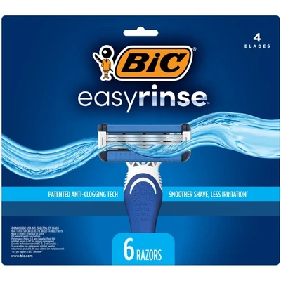 Maquinillas de afeitar desechables BIC EasyRinse anti-obstrucción para hombre con 4 hojas, 6 unidades Foto 1 de 4