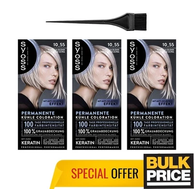 Syoss 10-55 Ultra Platinum Blonde Profi Salonqualität Haarfarbe 3er Pack - Bild 1 von 4