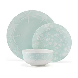 Venice 12 Piece Outdoor Melamine Dinnerware Set, Service for 4,Teal - Picture 1 of 5