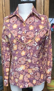 i9 VTG MEDIUM PINK/PEACH TEM TEX FLORAL WESTERN PEARL SNAP SHIRT COWGIRL RODEO - Picture 1 of 23