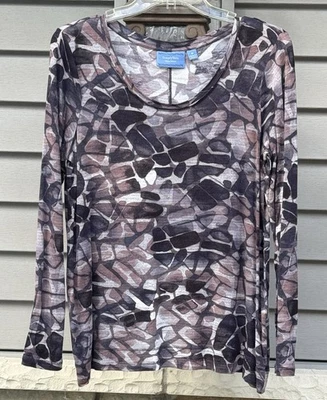 Top Simply Vera Wang negro/marrón/gris/blanco patrón abstracto, talla M, usado en excelente estado Foto 1 de 4