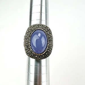 Anello donna argento sterling SR 925 calcedonio viola marcasite misura 10 - Foto 1 di 13