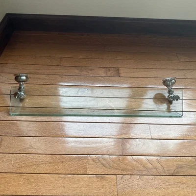 Antique 24" Glass Shelf  with Wall Brackets VTG  - Image 1 of 4