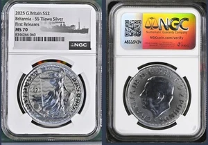 Reino Unido Britannia SS 2025 TILAWA PRIVY MS70 FR PLATA RECUPERADA DE ENVÍO HUNDIDO - Imagen 1 de 6