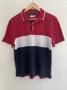 Nautica Kids Boys Logo Colorblock 100% Cotton Polo Short Sleeve Shirt Navy Red L - Picture 1 of 5
