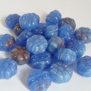 10pcs Blue & Red Hawaiian Flower Czech Glass Beads, 12mm - GB63