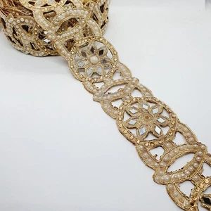 1m gold crystal Pearl indian Metallic braid beaded lace bridal Mirror Trim - Picture 1 of 1