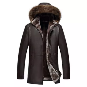 Herren Mantel Winter Fellkragen Fleece gefüttert Lammfellimitat Lederjacke warm - Bild 1 von 18