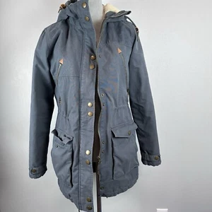Y2K Volcom Parka Faux Fur Hood Cargo Womens Small Gray Winter Long Coat Pockets - Picture 1 of 19