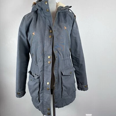 Y2K Volcom Parka Faux Fur Hood Cargo Womens Small Gray Winter Long Coat Pockets - Image 1 of 4