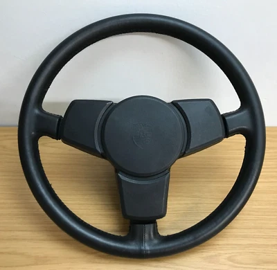Genuine Porsche 924, 944 Black Leather 380mm 3 spoke Steering Wheel. S etc. 18C - Image 1 of 4