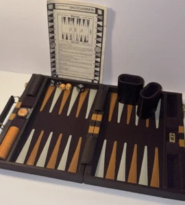Backgammon Set Wooden Portable 15" Travel Folding Case with Handle Vintage.. - Picture 1 of 13