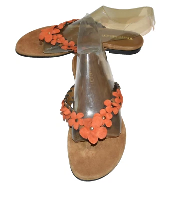 Sandalias de Tanga Tamara Mellon Marrón Gamuza Tachonadas Naranja Correa Floral UE 38 EE. UU. 7,5 Foto 1 de 4