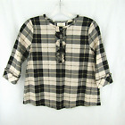 Kate Spade Cream Black Plaid Ruffle Button Popover Top Girls Size L 12Y Bow Back