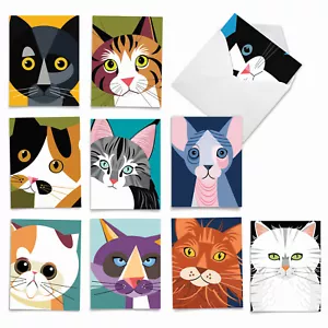 10 Assorted All Occasion Blank Note Cards Pack - Cubic Cats - Picture 1 of 6