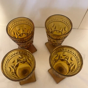 Vintage 70's Amber Glass Goblets Lot of 4 - Picture 1 of 3