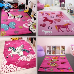 Childrens Animal Rug Pink Nursery Playroom Mat Baby Room Carpet Kids Soft Carpet - Picture 1 of 28