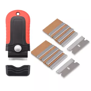 Film Removal Glue Clear Razor Scraper & 10 Single Edge 1.5" Razor Metal Blade - Picture 1 of 6