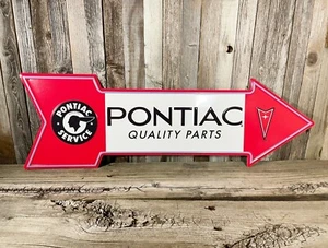 Pontiac Quality Parts 27" Arrow Metal Tin Sign Large Vintage Garage Man Cave  - Picture 1 of 2