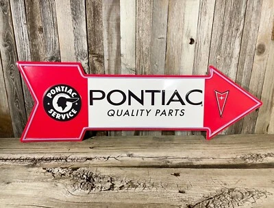 Pontiac Quality Parts 27" Arrow Metal Tin Sign Large Vintage Garage Man Cave  - Image 1 of 2
