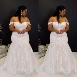 Plus Size Mermaid Lace 3D Floral Wedding Dresses Off the Shoulder Bridal Gowns