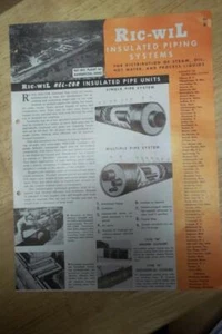 Ric-Wil Company Catalog~Asbestos Brochure~Insulated Pipe Systems 1952 - Picture 1 of 1