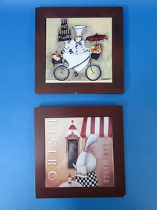 2 Tiles w/Wood Frames - Bistro San Marco & Fat French Chef Wall Decor - Preowned - Picture 1 of 23