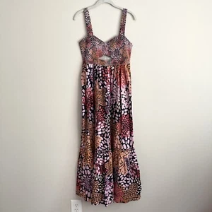 Anthropologie Geisha Designs Smocked Maxi Dress Size XS Cut Out Front - Picture 1 of 13
