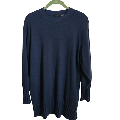 Suéter túnica Forte 100 % cachemir verde bosque dobladillos acanalados abertura laterales talla M Foto 1 de 4