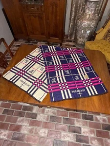 Burberry London Wool & Cashmere Plaid Scarf Shawl Pink Navy Ivory NWT - Picture 1 of 6