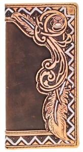 Hooey Western Mens Wallet Rodeo Leather War Paint Tooled Logo Concho Brown