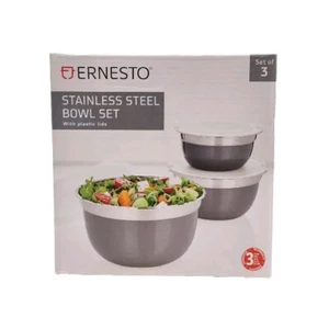 Ernesto Set Of 3 Stainless Steel Bowls 14cm 16cm 18cm With Lid - Picture 1 of 3
