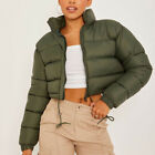 Women Short Puffer Jacket Thick Padded Cropped Long Quilted Sleeve Zip Up Coat