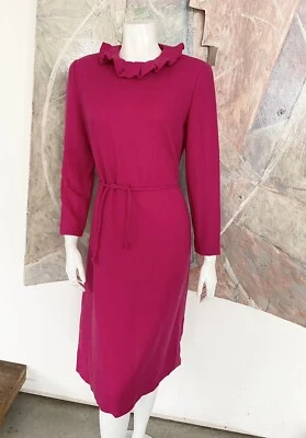 Vestido Vaina Vintage Años 70 Maybrant Boutique Rosa Lana Cuello Volantes Mediano Foto 1 de 4