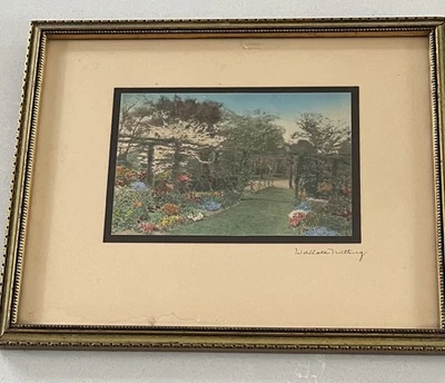 Signed Wallace Nutting Hand Tinted Floral Garden Photograph - Image 1 of 3