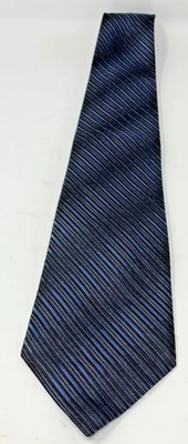 Claiborne Blue/Black Striped Tie 100% Silk Handmade - Image 1 of 3