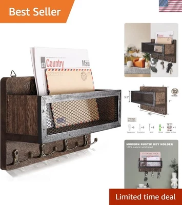 Rustic Wall Key Holder Mail Organizer with 4 Double Hooks for Entryway Hallway - Image 1 of 4