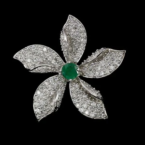 925 Sterling Silver Pendant Round Emerald 5mm Natural Gemstone Flower Jewelry - Picture 1 of 13