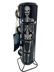Juego de 5 tazas apilables tazas con 1 estante de metal esqueleto Halloween nuevo - Imagen 1 de 14