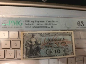 Korea War-US Military Payment Certificate 5 Cents PMG 63 EPQ UNC Series 481 - Picture 1 of 8