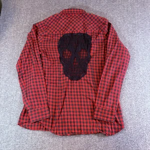 Hot Topic Gothic Giant Skull Checkered Button Up Shirt Long Sleeve Medium - Bild 1 von 8