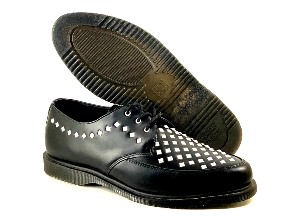 Dr Martens Mens UK 12 EU 47 Willis Stud Black White Leather Creeper Shoes Gothic - Image 1 of 4