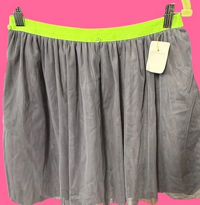 Cat & Jack Girl size XL Mini Skirt Neon Lime green Gray Tulle elastic waist Tutu - Image 1 of 4