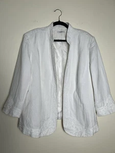 Dressbarn Womens White Blazer Cardigan Jacket 18W Open Front Linen Career - Picture 1 of 24
