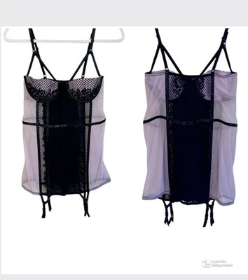 Victoria’s Secret Bustier Corsé 34D Negro y Púrpura Lencería Transparente Ligas Foto 1 de 4