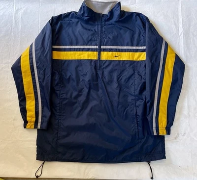 Jaqueta de náilon vintage Nike atlética externa meio zíper logotipo azul/amarelo médio Y2K - Imagem 1 de 4