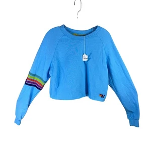 FELPA AVIATOR NATION RUGBY STITCH CROPPED CREW RILASSATA piccola blu - Foto 1 di 5