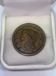 Antique 1853 United States Large One Cent Penny Copper Coin - Picture 1 of 3